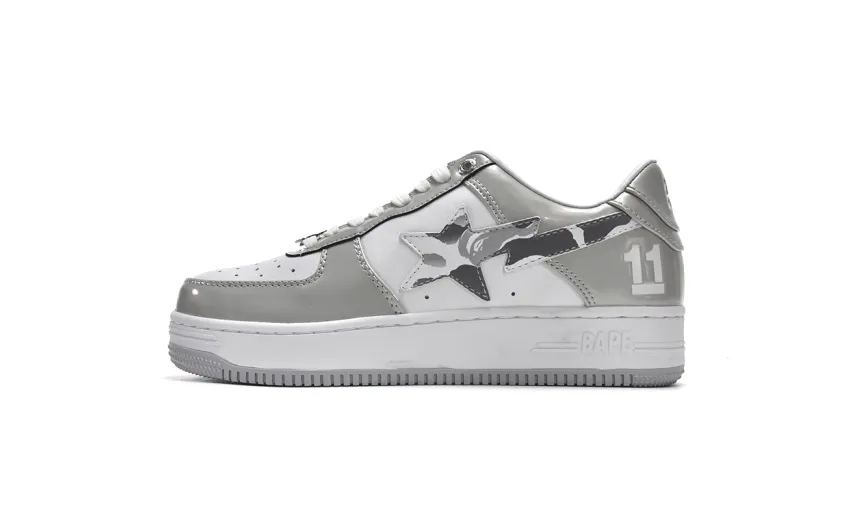 Bstsneaker-{Special Sale} Bapesta A Bathing Ape Bape Sta Low White Grey Mirror Surface