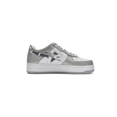 Bstsneaker-{Special Sale} Bapesta A Bathing Ape Bape Sta Low White Grey Mirror Surface 02