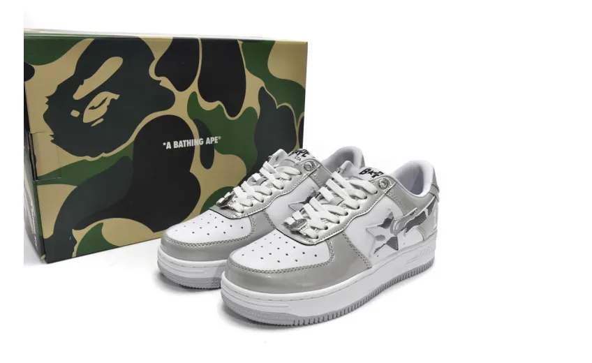 Bstsneaker-{Special Sale} Bapesta A Bathing Ape Bape Sta Low White Grey Mirror Surface