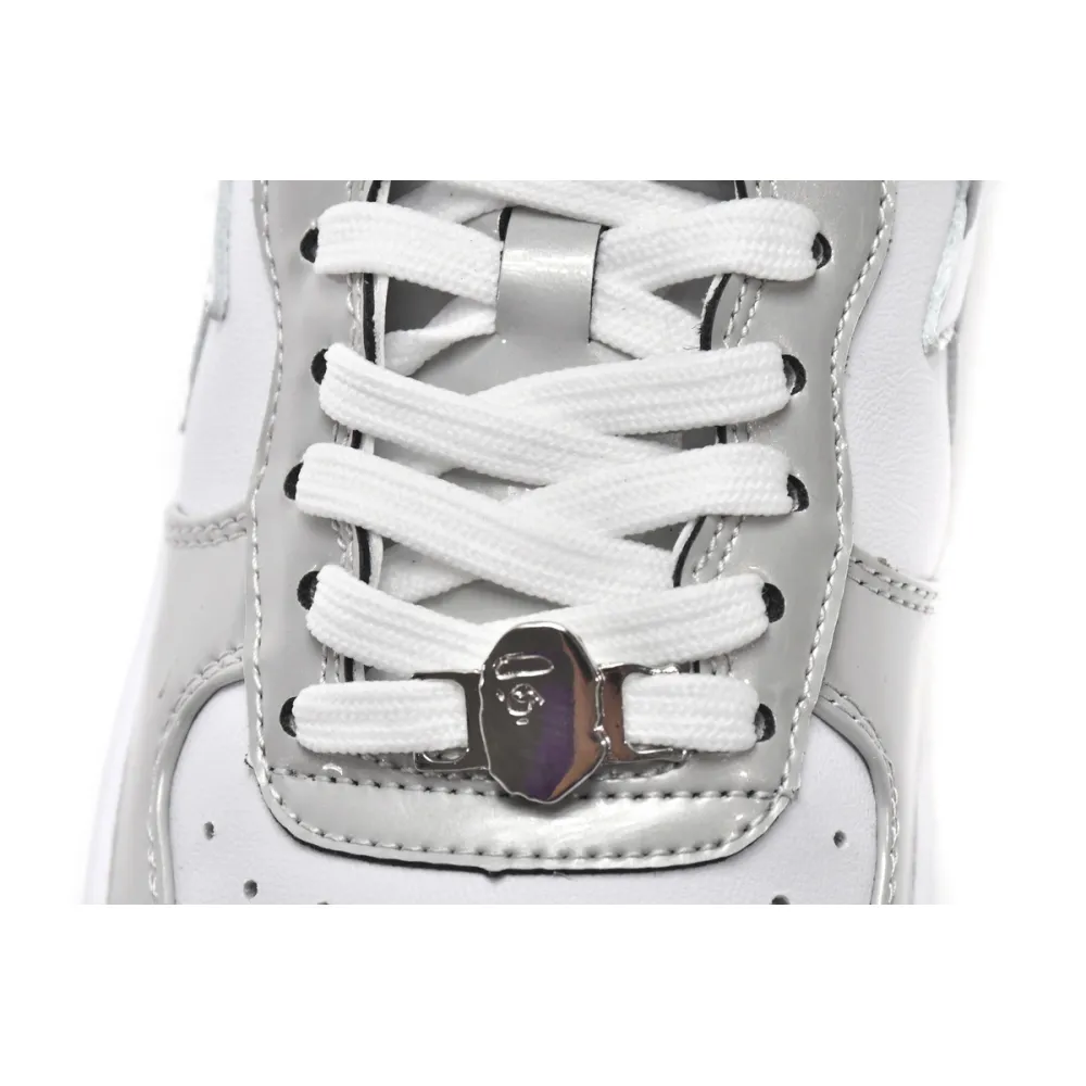 Bstsneaker-{Special Sale} Bapesta A Bathing Ape Bape Sta Low White Grey Mirror Surface