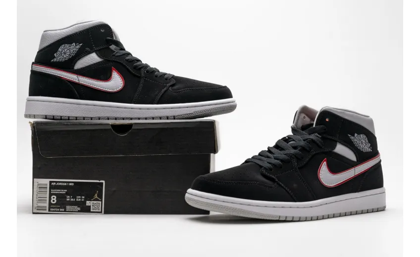 Bstsneaker- Air Jordan 1 Mid Black Particle Grey Gym Red 554724-060 