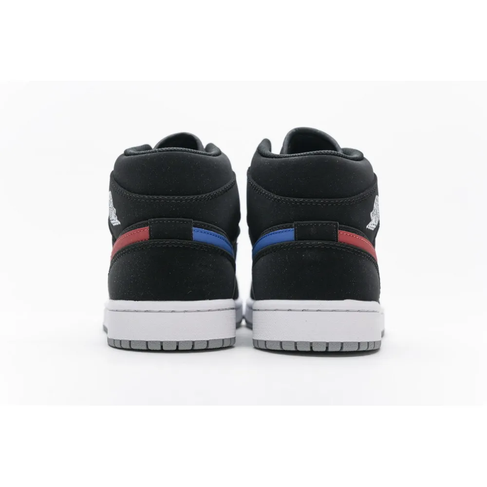 Bstsneaker- Air Jordan 1 Mid Multi-Color Swoosh Black (GS) 554725-065 