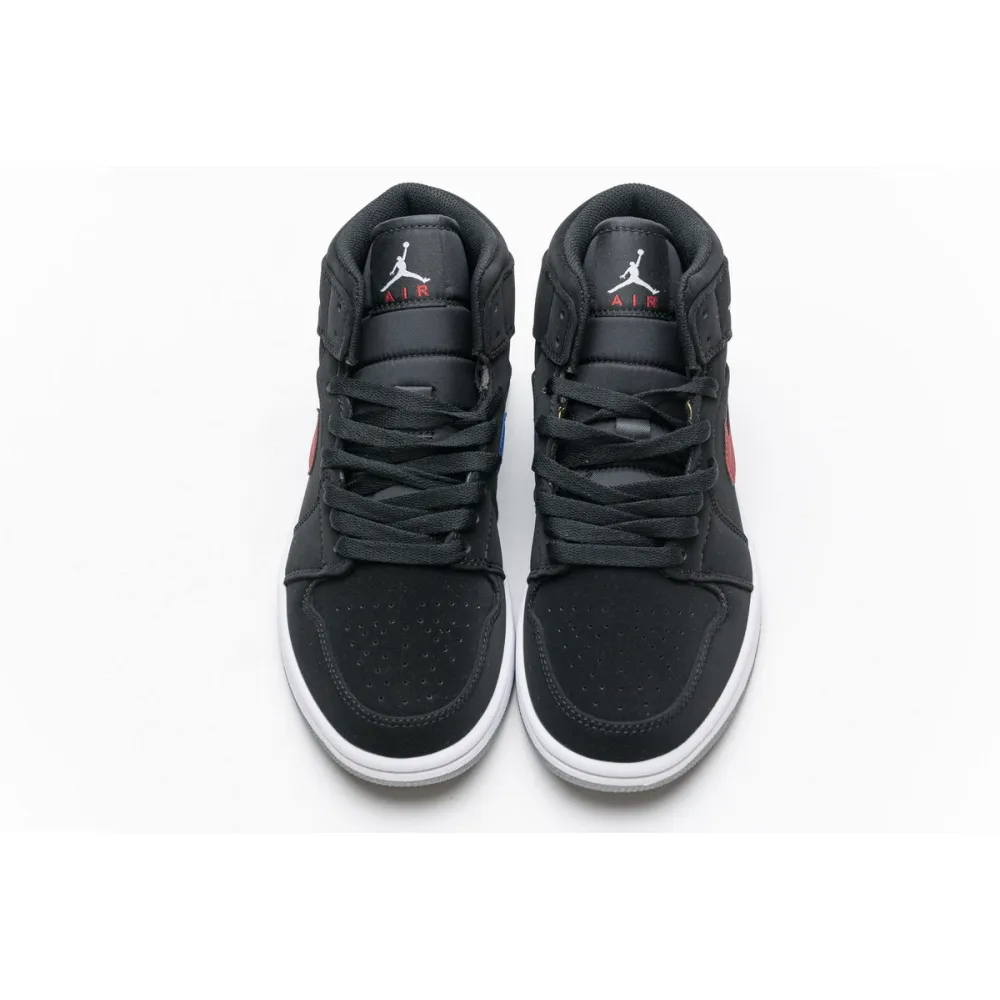 Bstsneaker- Air Jordan 1 Mid Multi-Color Swoosh Black (GS) 554725-065 