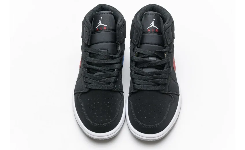 Bstsneaker- Air Jordan 1 Mid Multi-Color Swoosh Black (GS) 554725-065 