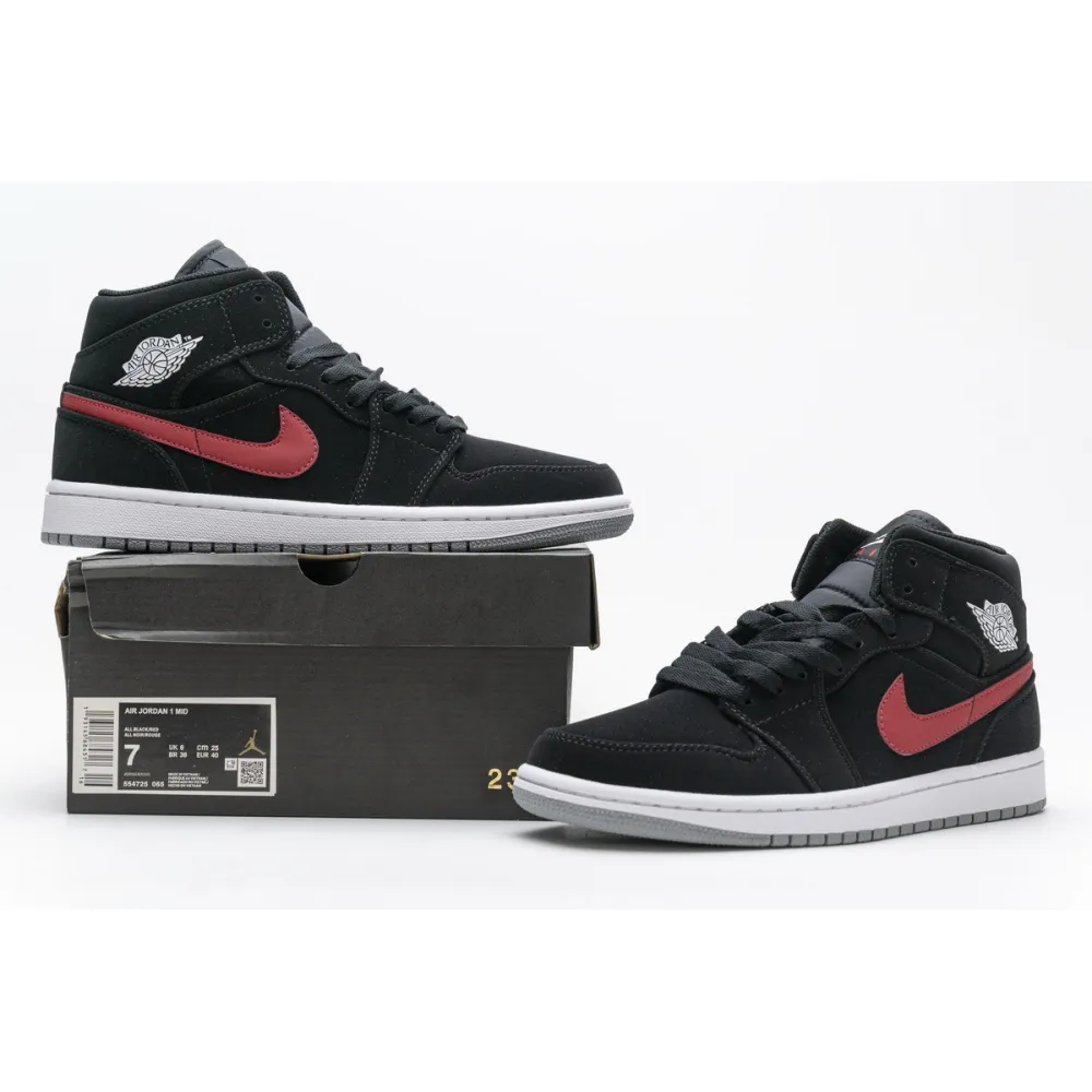 Bstsneaker- Air Jordan 1 Mid Multi-Color Swoosh Black (GS) 554725-065 