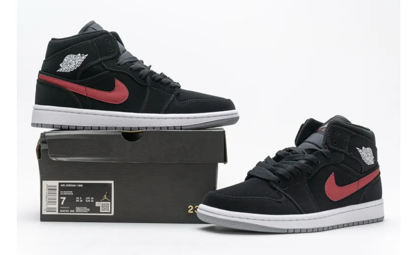 Bstsneaker- Air Jordan 1 Mid Multi-Color Swoosh Black (GS) 554725-065 