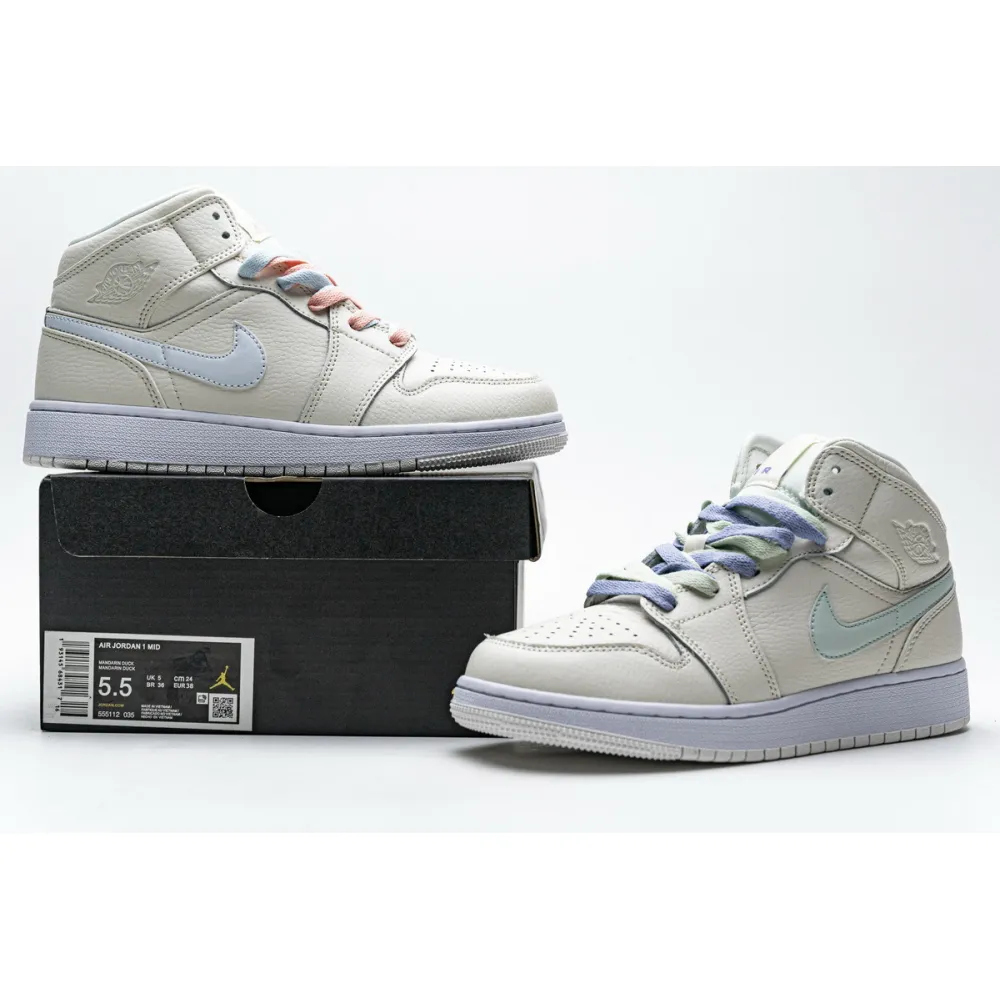 Bstsneaker- Air Jordan 1 Mid Multi-Color Swoosh Phantom (GS) 555112-035 