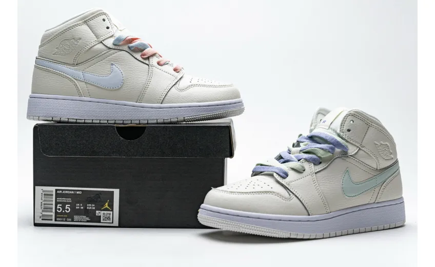 Bstsneaker- Air Jordan 1 Mid Multi-Color Swoosh Phantom (GS) 555112-035 