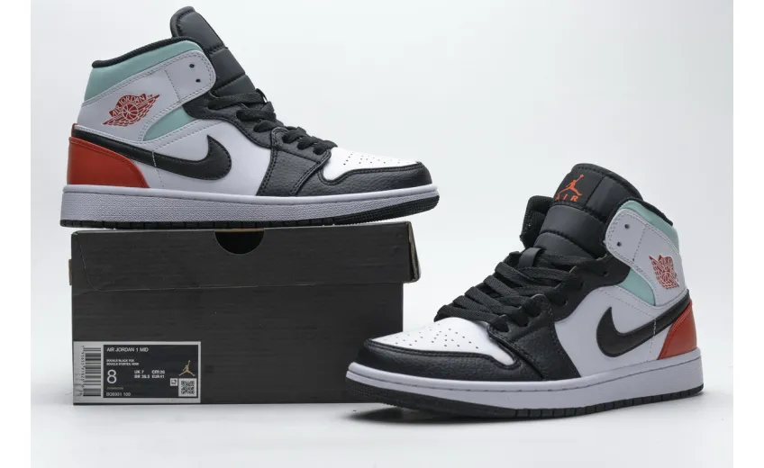 Bstsneaker- Air Jordan 1 Mid SE White Black Red Spruce (GS) BQ6931-100 