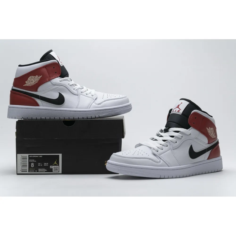Bstsneaker- Air Jordan 1 Mid White Black Gym Red 554724-116  