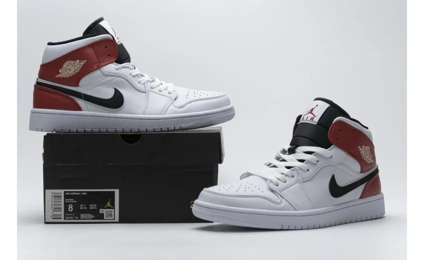 Bstsneaker- Air Jordan 1 Mid White Black Gym Red 554724-116  