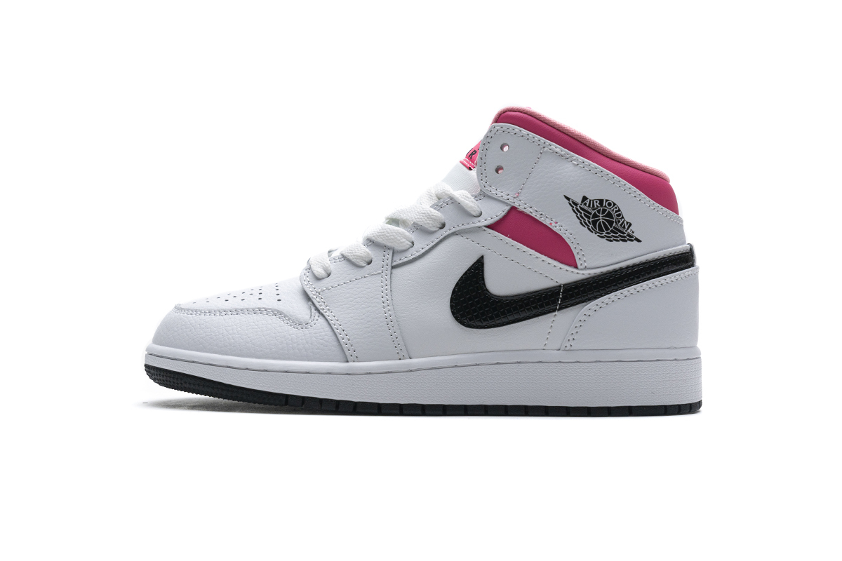 Bstsneaker- Air Jordan 1 Mid White Black Hyper Pink (GS) 555112-106 