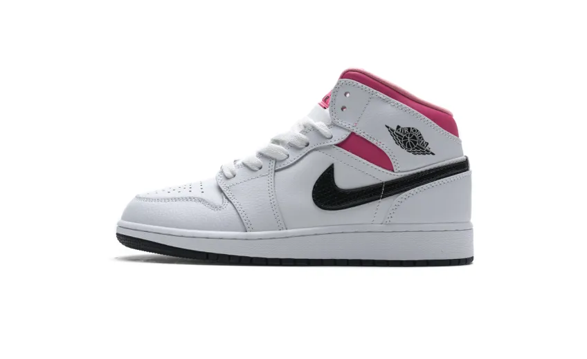 Bstsneaker- Air Jordan 1 Mid White Black Hyper Pink (GS) 555112-106 