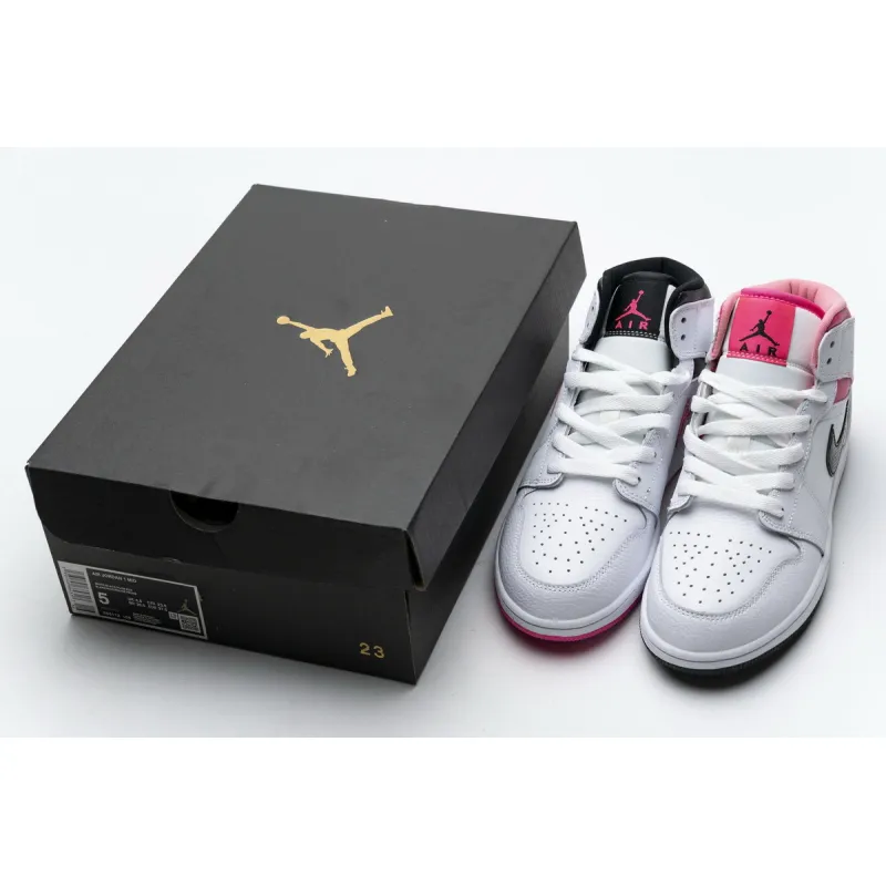 Bstsneaker- Air Jordan 1 Mid White Black Hyper Pink (GS) 555112-106 