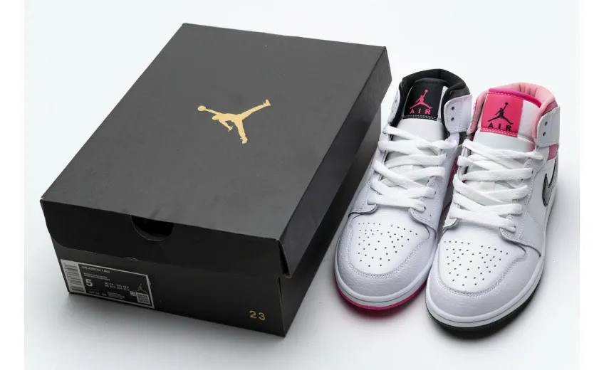 Bstsneaker- Air Jordan 1 Mid White Black Hyper Pink (GS) 555112-106 
