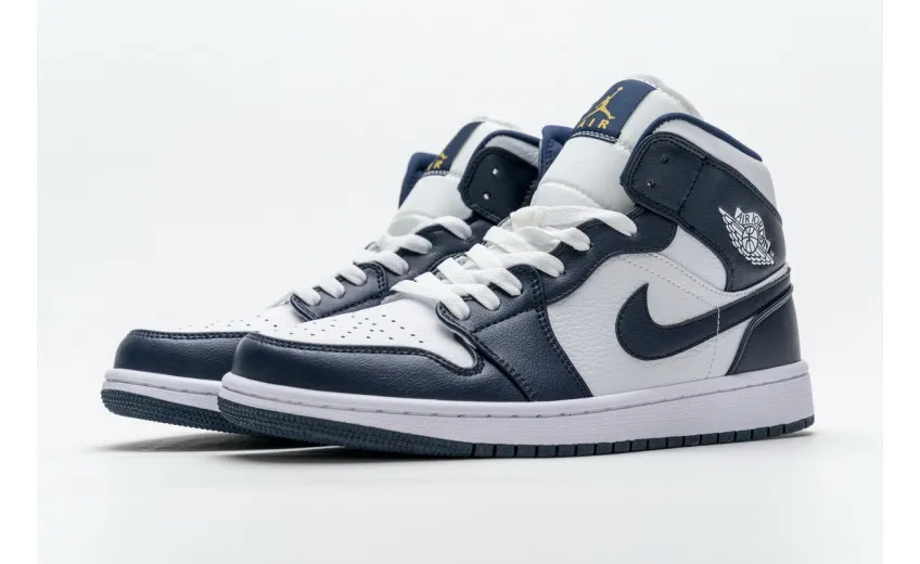 Bstsneaker- Air Jordan 1 Mid White Metallic Gold Obsidian 554724-174 