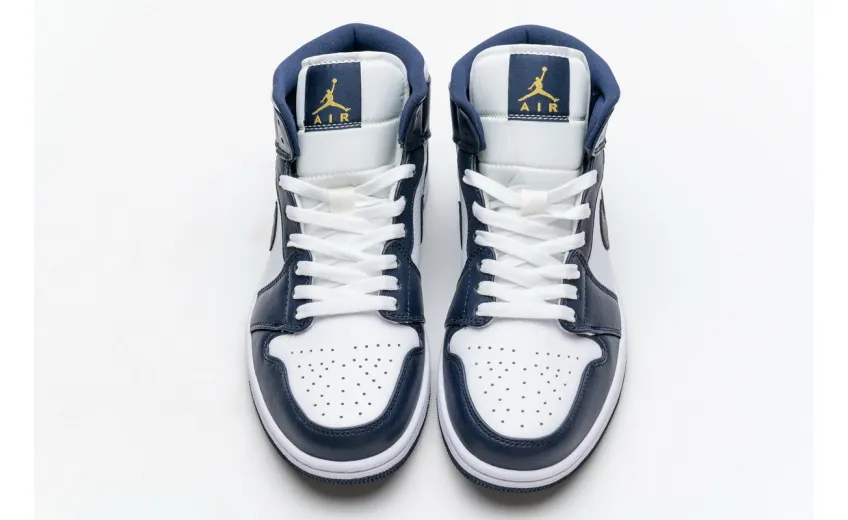 Bstsneaker- Air Jordan 1 Mid White Metallic Gold Obsidian 554724-174 