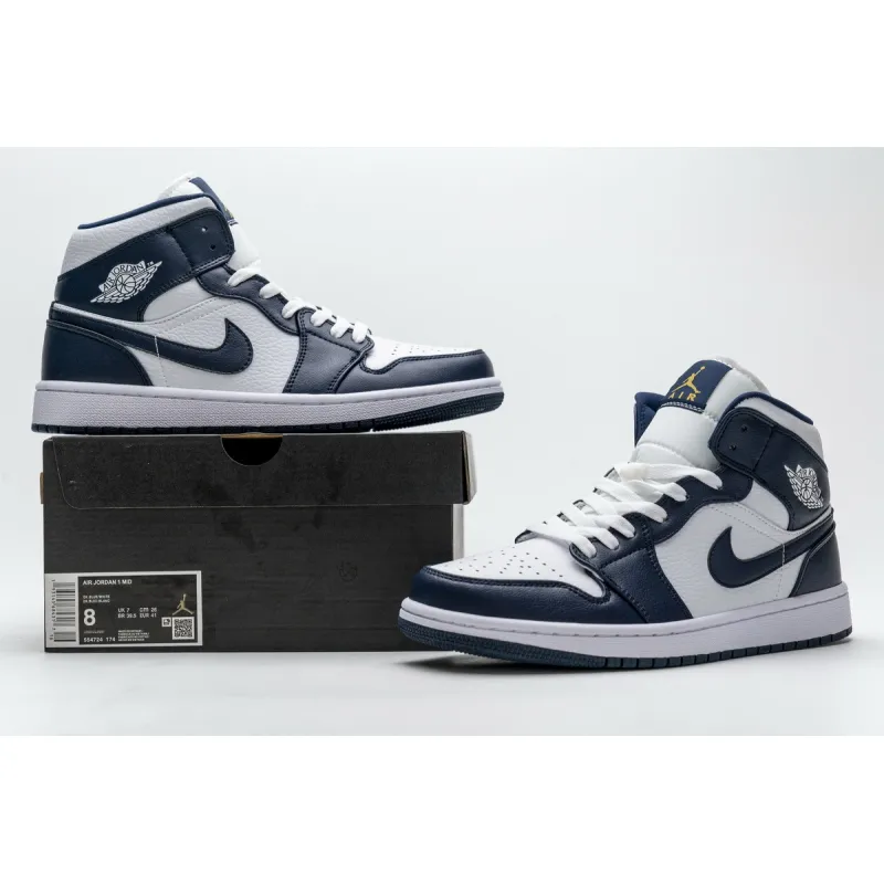Bstsneaker- Air Jordan 1 Mid White Metallic Gold Obsidian 554724-174 