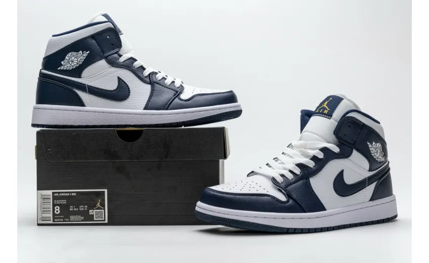 Bstsneaker- Air Jordan 1 Mid White Metallic Gold Obsidian 554724-174 