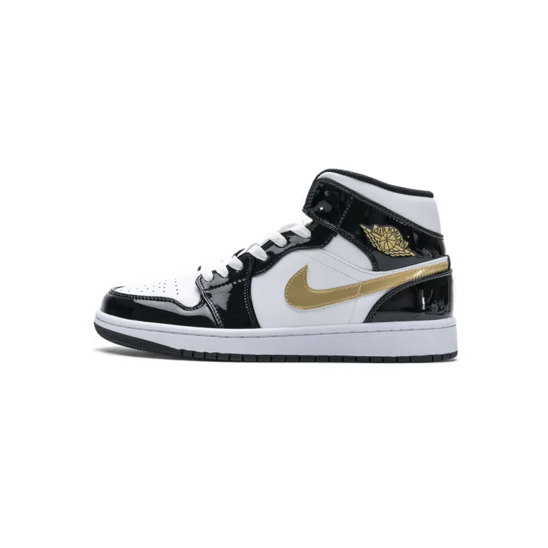 Bstsneaker- Jordan 1 Mid Patent Black White Gold 852542-007 