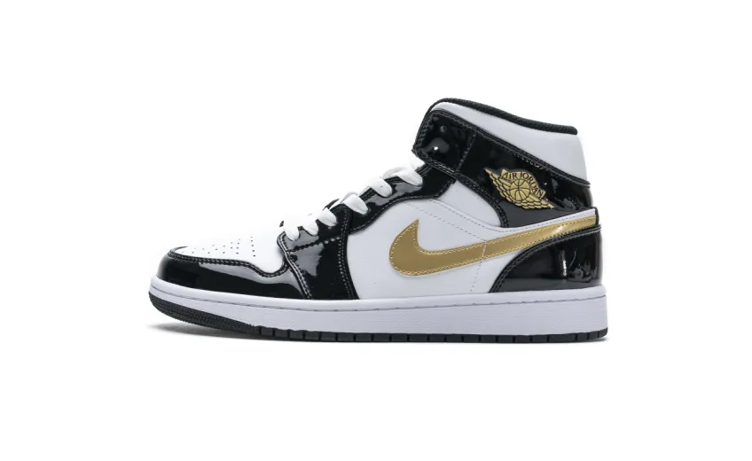 Bstsneaker- Jordan 1 Mid Patent Black White Gold 852542-007 