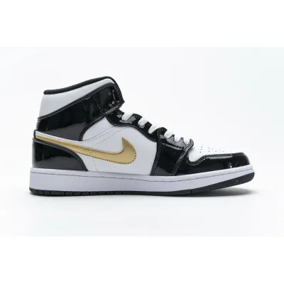  Jordan 1 Mid Patent Black White Gold 852542-007  02