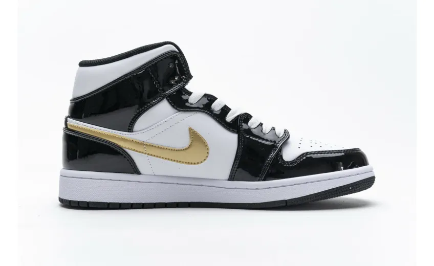 Bstsneaker- Jordan 1 Mid Patent Black White Gold 852542-007 