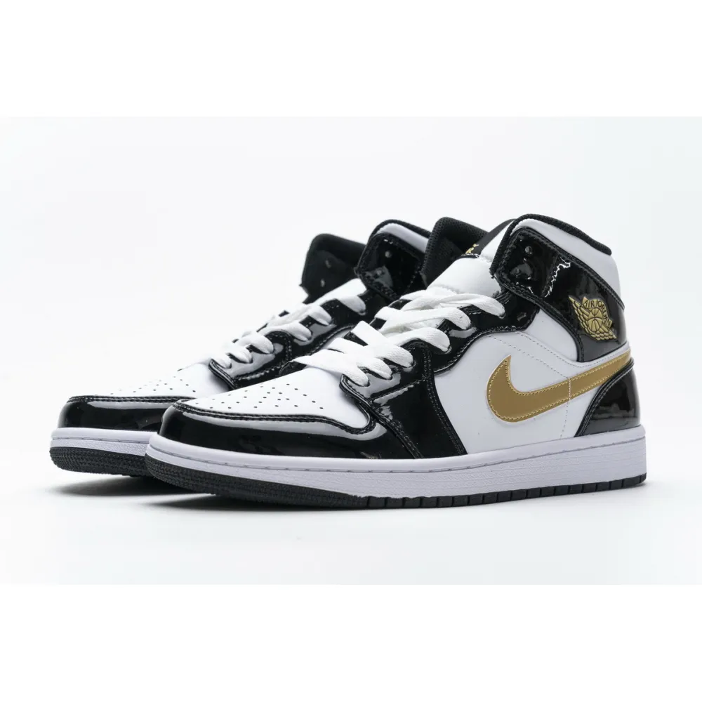 Bstsneaker- Jordan 1 Mid Patent Black White Gold 852542-007 