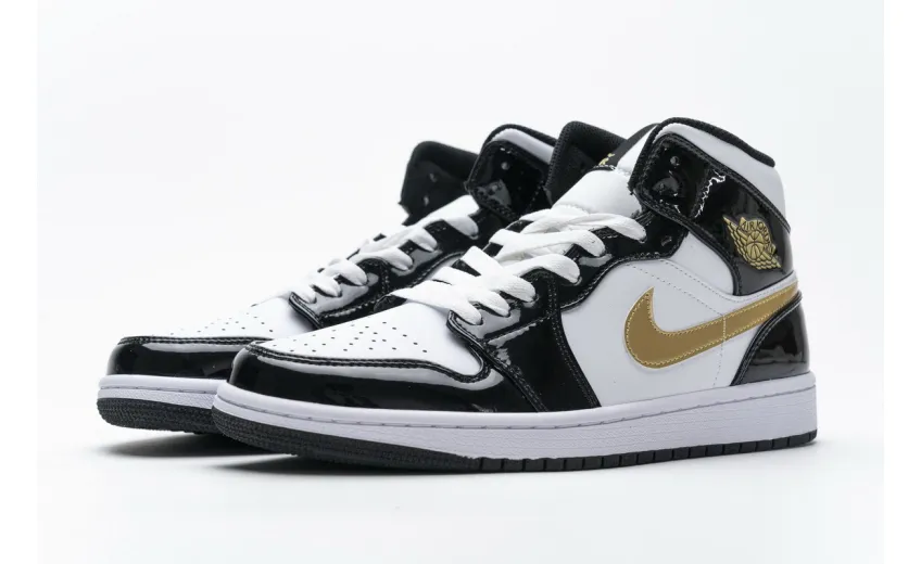 Bstsneaker- Jordan 1 Mid Patent Black White Gold 852542-007 
