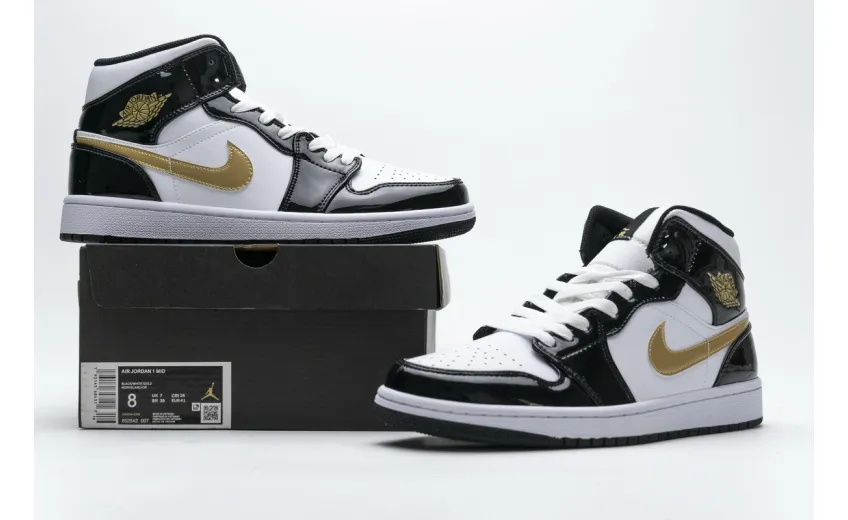 Bstsneaker- Jordan 1 Mid Patent Black White Gold 852542-007 