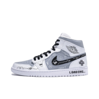  Nike Air Jordan 1 Mid PS5 White Grey Black 554724-130 