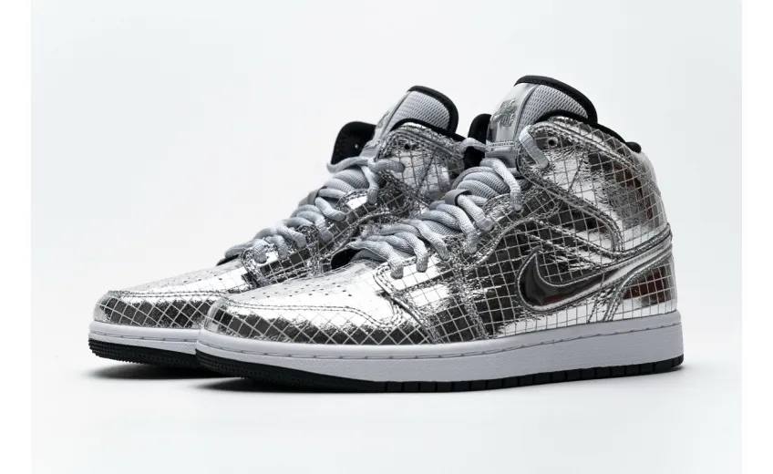 Bstsneaker- Air Jordan 1 Mid SE Disco Metallic Silver (W) CU9304-001 