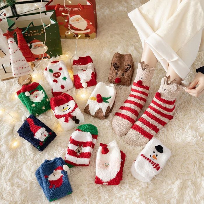 Christmas Coral Fleece Socks/Christmas Stockings/Christmas Gifts (2 pairs of socks)