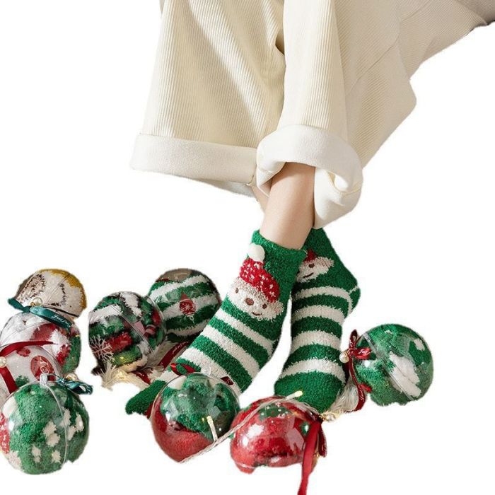 Christmas Coral Fleece Socks/Christmas Stockings/Christmas Gifts (2 pairs of socks)