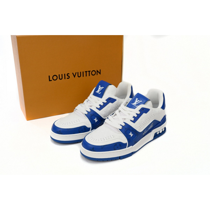  Louis Vuitton LV Trainer White Blue 1AANEV