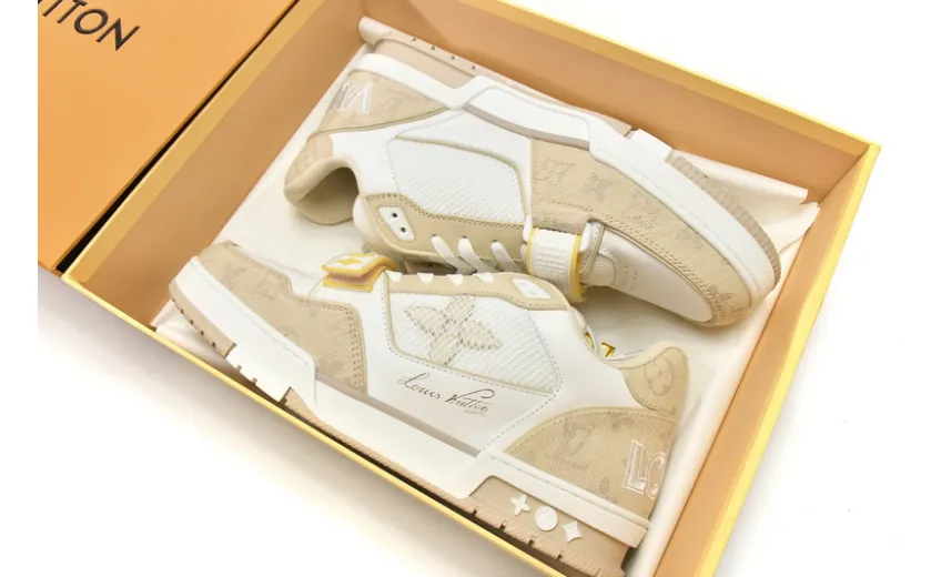 Bstsneaker-Louis Vuitton LV Trainer Beige Cloth Cover GO0220 