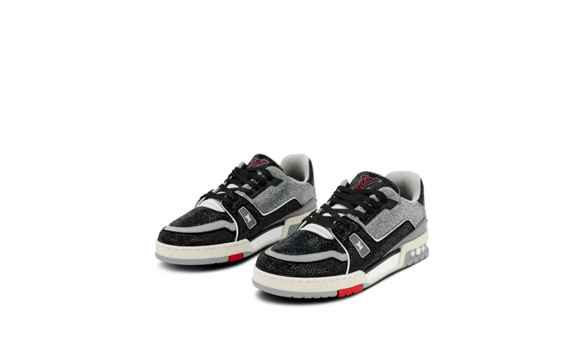 Bstsneaker-Louis Vuitton LV Trainer Black Grey Crystal 1AA6PV