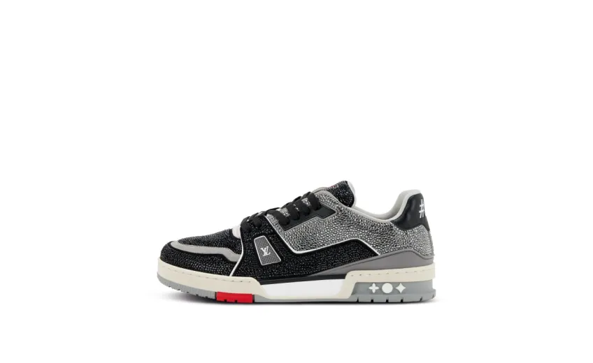 Bstsneaker-Louis Vuitton LV Trainer Black Grey Crystal 1AA6PV