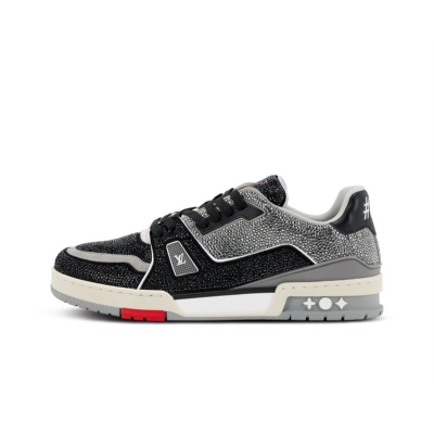 Bstsneaker-Louis Vuitton LV Trainer Black Grey Crystal 1AA6PV 01