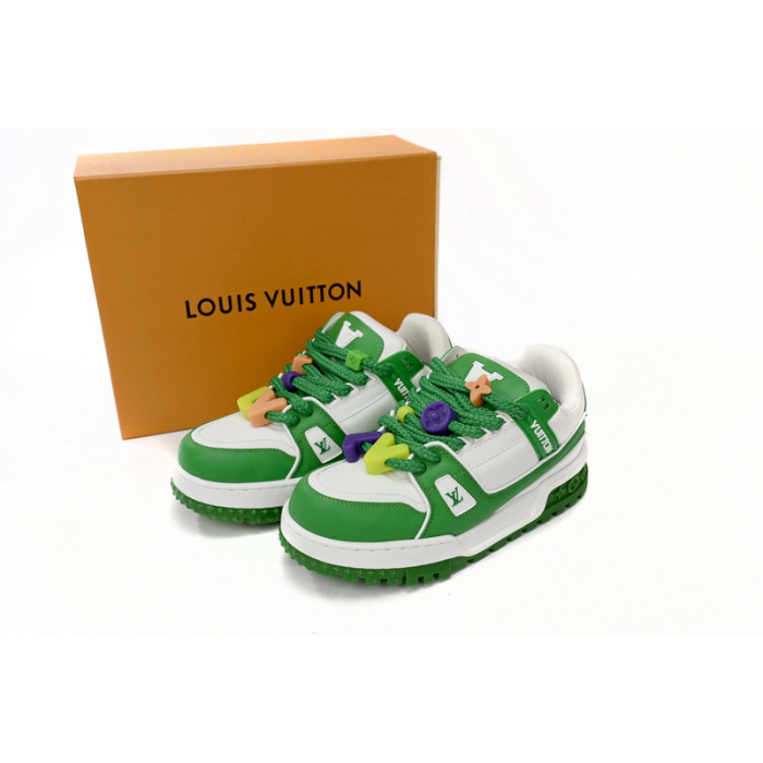 Louis Vuitton LV Trainer White Green 1AB8SD 