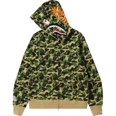 BAPE ABC Camo Shark Zip Hoodie Green 01