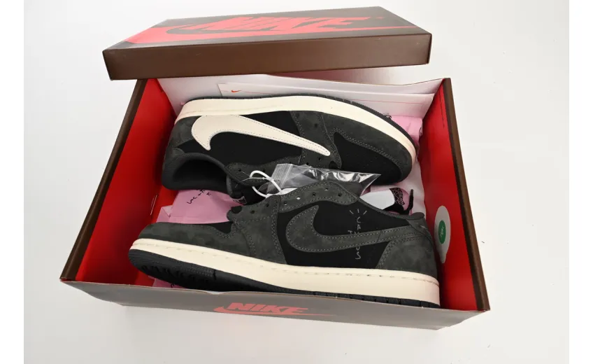 Bstsneaker-Air Jordan 1 Low Black Grey Low Help Travis Scott DM7866-001 