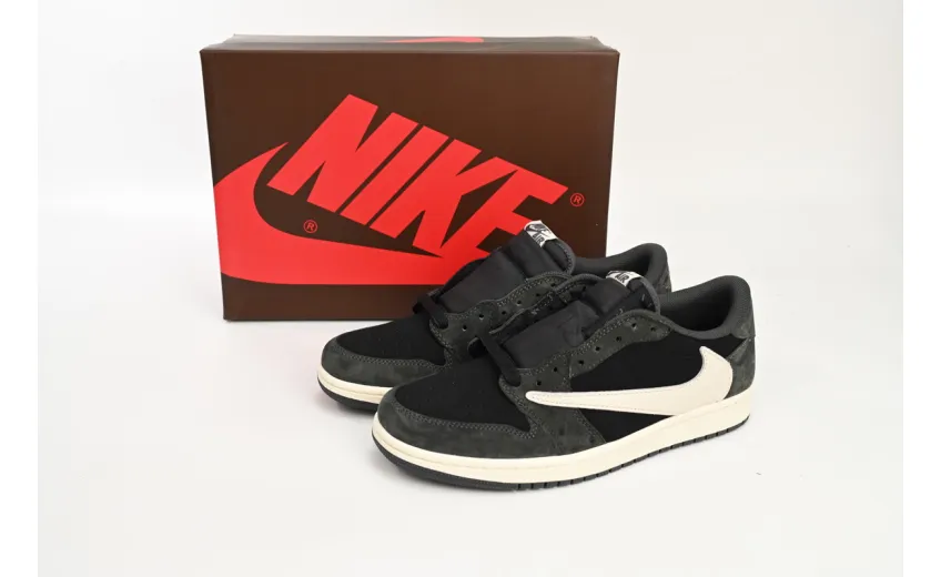 Bstsneaker-Air Jordan 1 Low Black Grey Low Help Travis Scott DM7866-001 