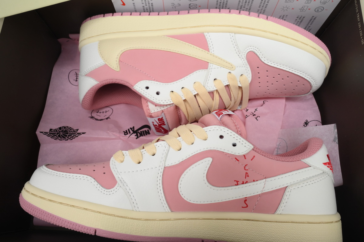 Bstsneaker-Travis Scott x Air Jordan 1 Low OG White Pink  DM7866-600