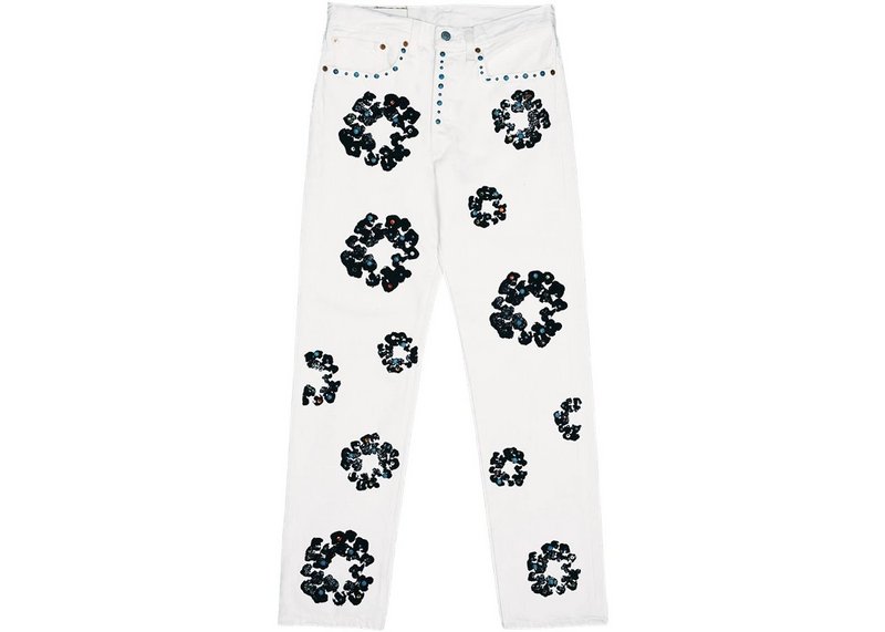 Bstsneaker-Denim Tears x Levi's 501 Cotton Rhinestone Wreath Jeans - White