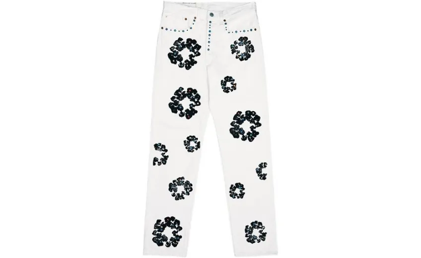 Bstsneaker-Denim Tears x Levi's 501 Cotton Rhinestone Wreath Jeans - White