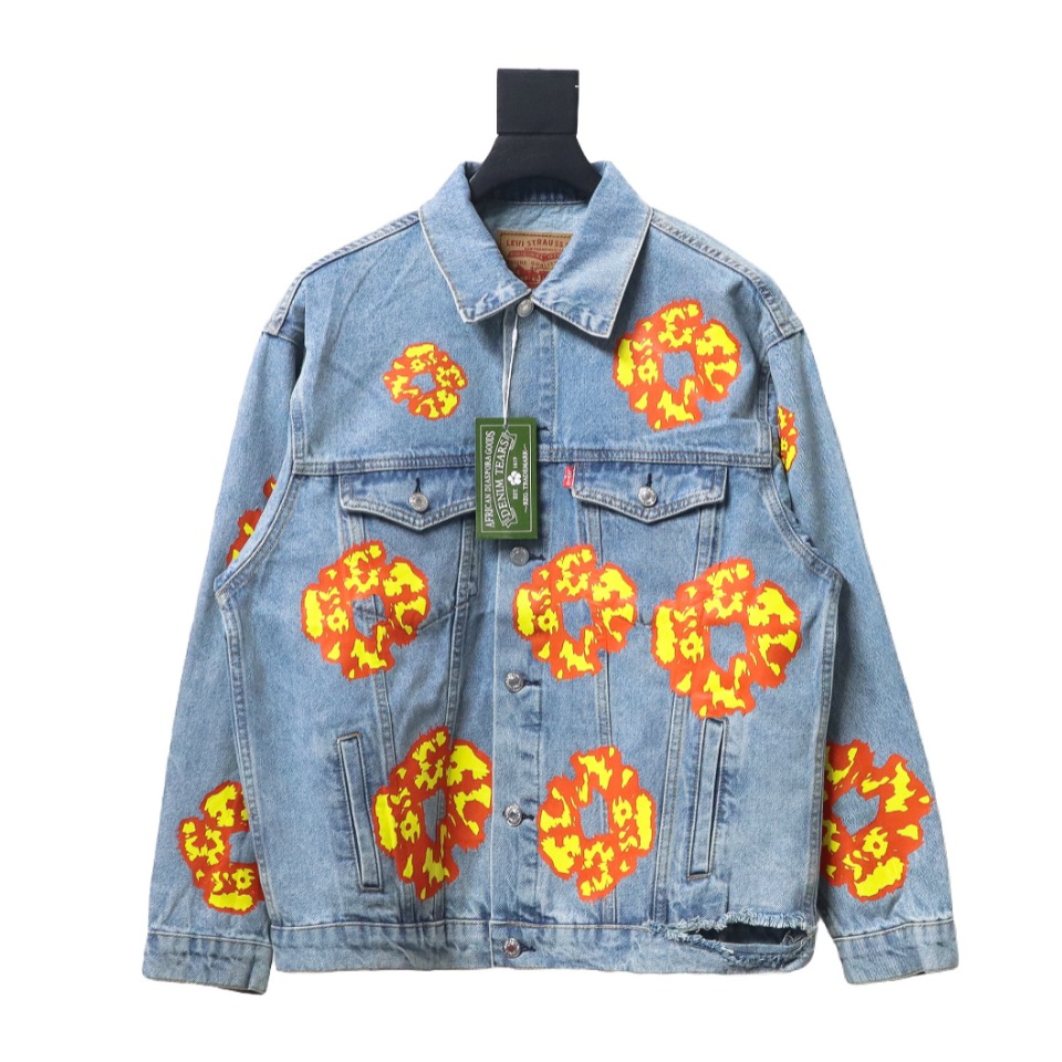 Bstsneaker-DENIM TEARS Washed flame denim jacket BLUE