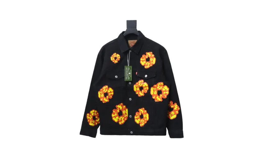DENIM TEARS Washed flame denim jacket BLACK
