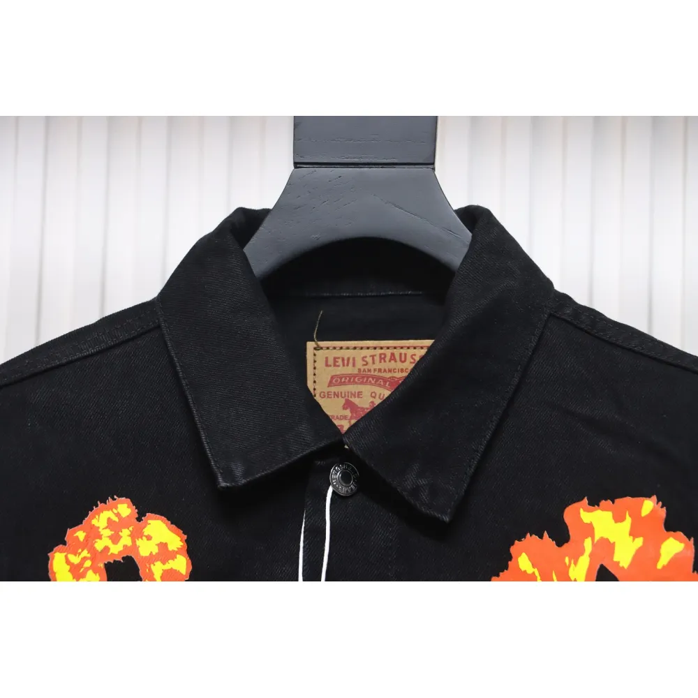 DENIM TEARS Washed flame denim jacket BLACK