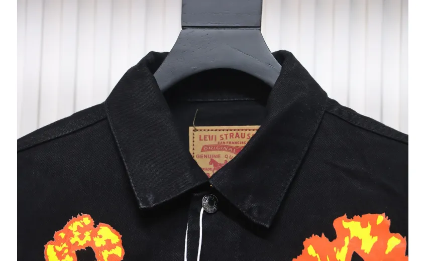 DENIM TEARS Washed flame denim jacket BLACK